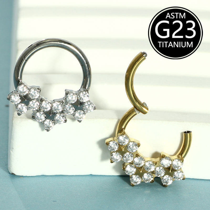 G23 Titanium Inlaid Zircon Nose Ring - Fashion Floral Design Body Piercing Jewelry - Image 4