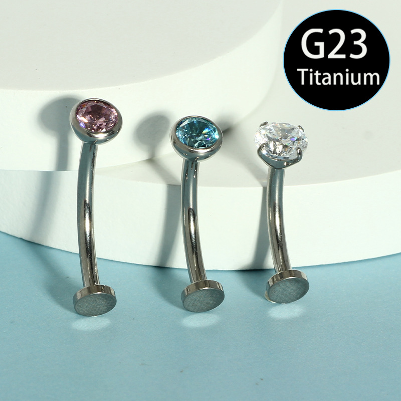 G23 Titanium Alloy Internal Thread Navel Piercing Flat Barbell 14g Body Jewelry Clear CZ - Image 3