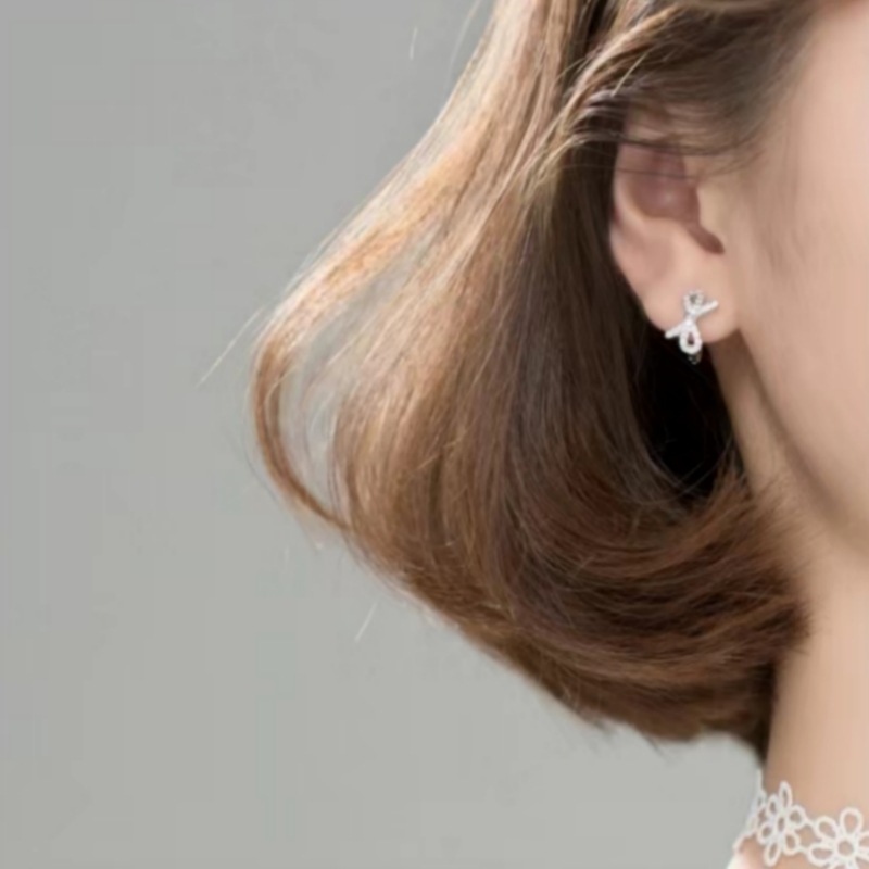 Korean Style Bow Rhinestone Earrings for Women - Simple Zirconium Ear Buckle Earrings, Gold Copper Fashion Jewelry - Image 4