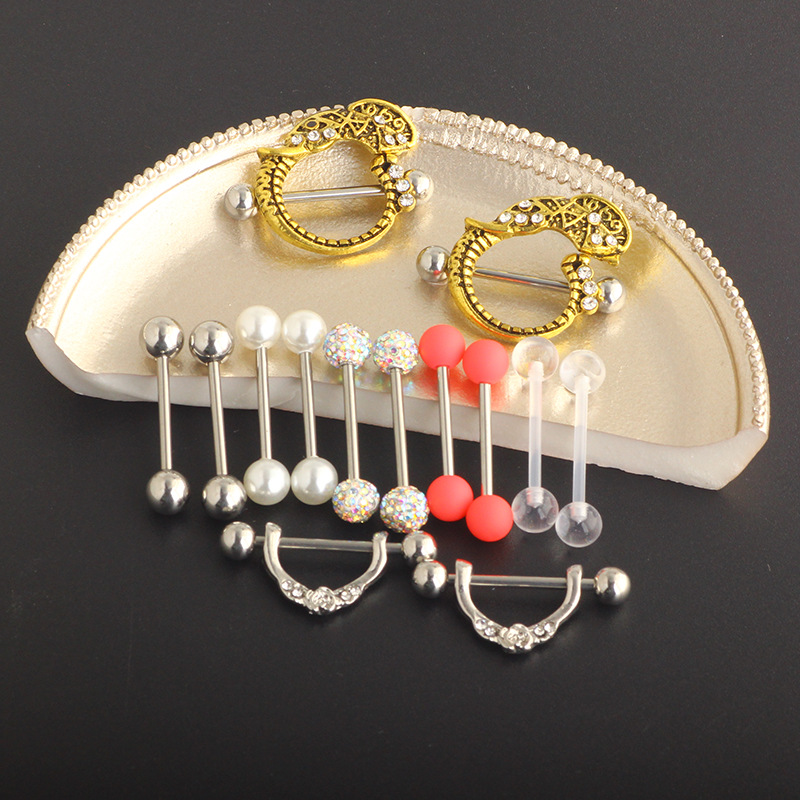 2021 New U-Shaped Crown Nipple Ring Set 14-Piece Stainless Steel Body Piercing Jewelry, Cactus Element Earrings, New Chinese Style - Image 2