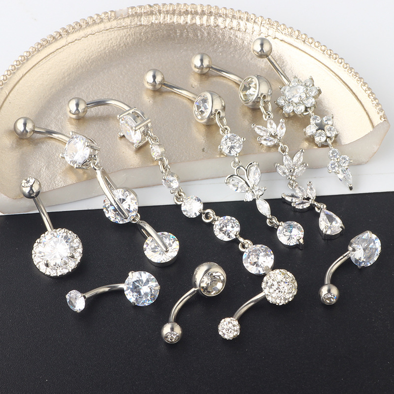Rose Gold Stainless Steel Belly Button Ring Set 10 Piece Geometric Cactus Belly Ring Jewelry - Image 5