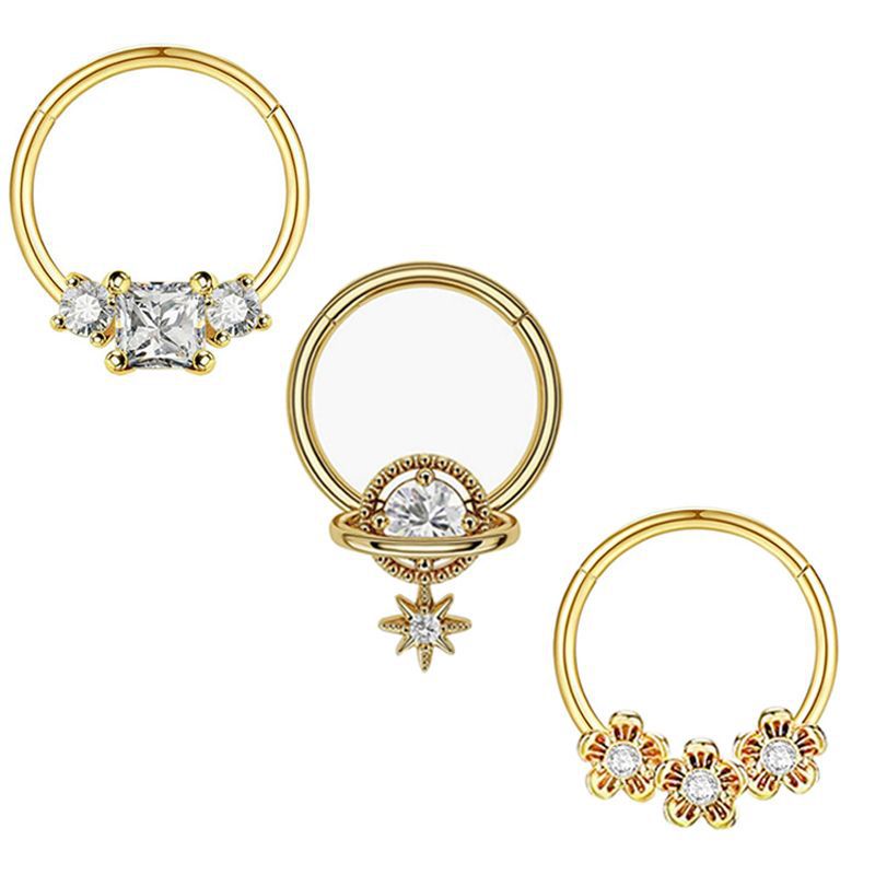 Star Flower Nose Clip Set 3 Pieces Stainless Steel Plated Nose Ring Nose Stud Piercing Jewelry - Image 4