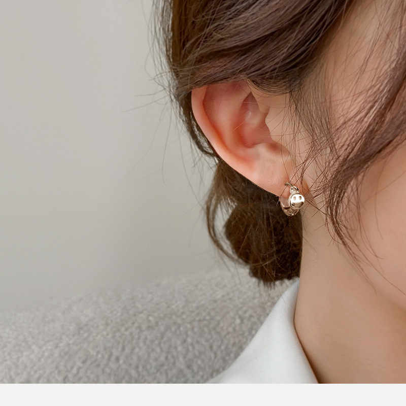 2021 Korean Style Smiley Face Hollow Out Stainless Steel Earrings for Men and Women Geometric Silver Earrings - Image 2