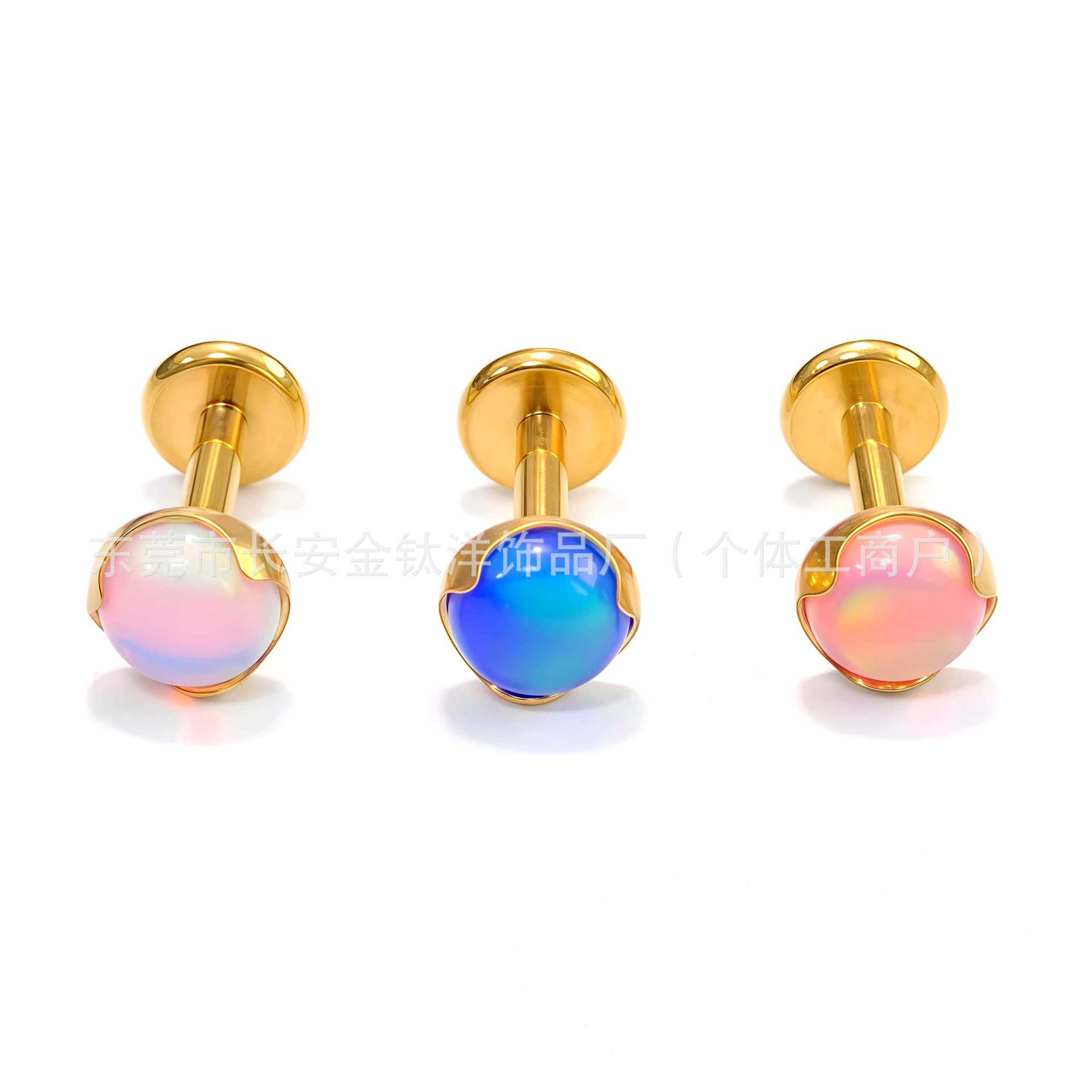 F136 Titanium 18K Gold-Plated Wavy Edge Flats Bottom Nebula Opal Earrings Ear Bone Nails G23 Titanium Alloy Piercing Jewelry - Image 4