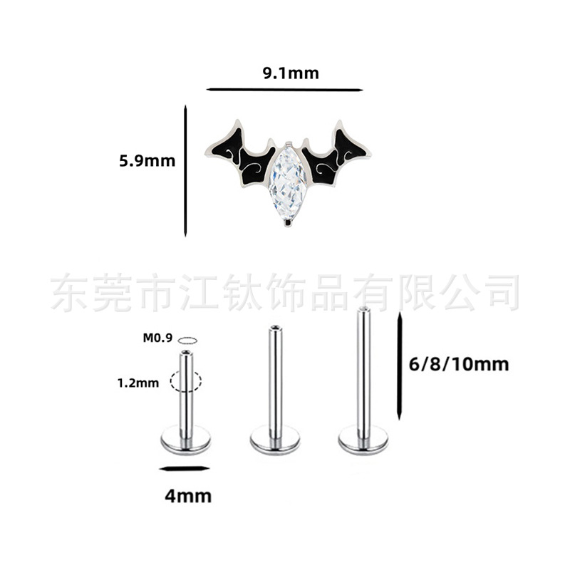 G23 Titanium Alloy Devil Wings CZ Stud Earring for Ear Piercing Jewelry - 1.2x10mm - Image 5