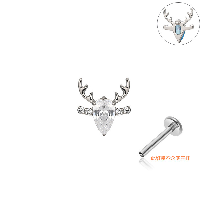 G23 Titanium Flash Zircon Elk Earrings - F136 Titanium Alloy Christmas Deer Stud Earring Replacement Head for Piercing Jewelry - Image 4
