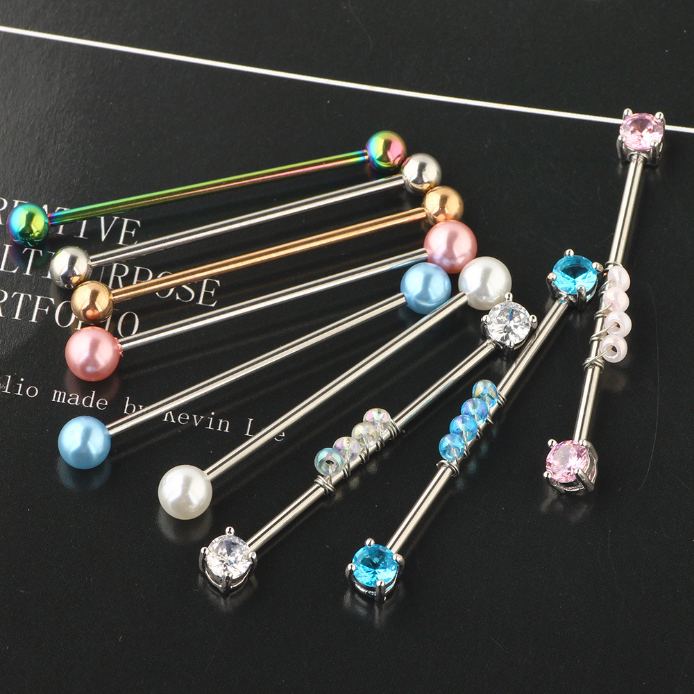 Stainless Steel Industrial Barbell Earring Set Long Rod Stud Earrings Bridge Earrings - Image 3