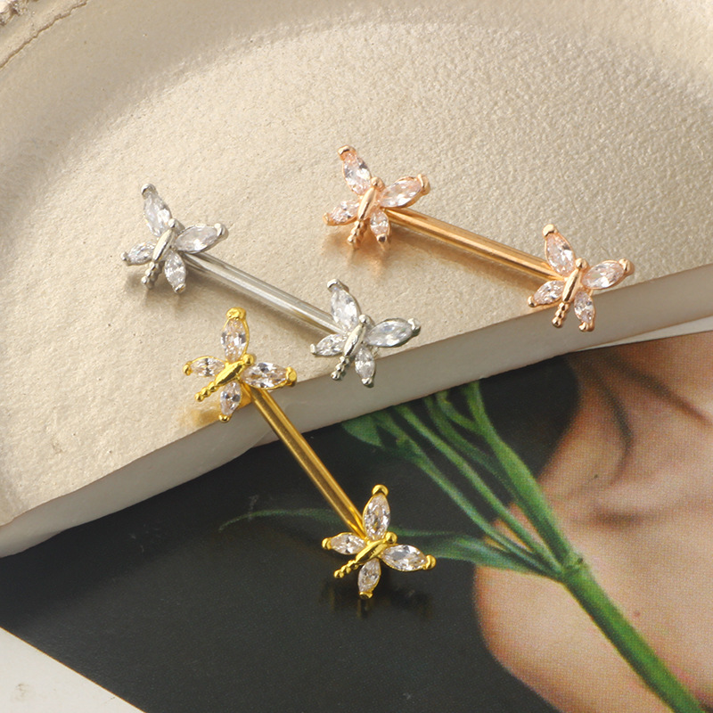 Dragonfly Straight Screw Ring 14G 16mm Body Piercing Jewelry Zircon Nail Style - Image 5