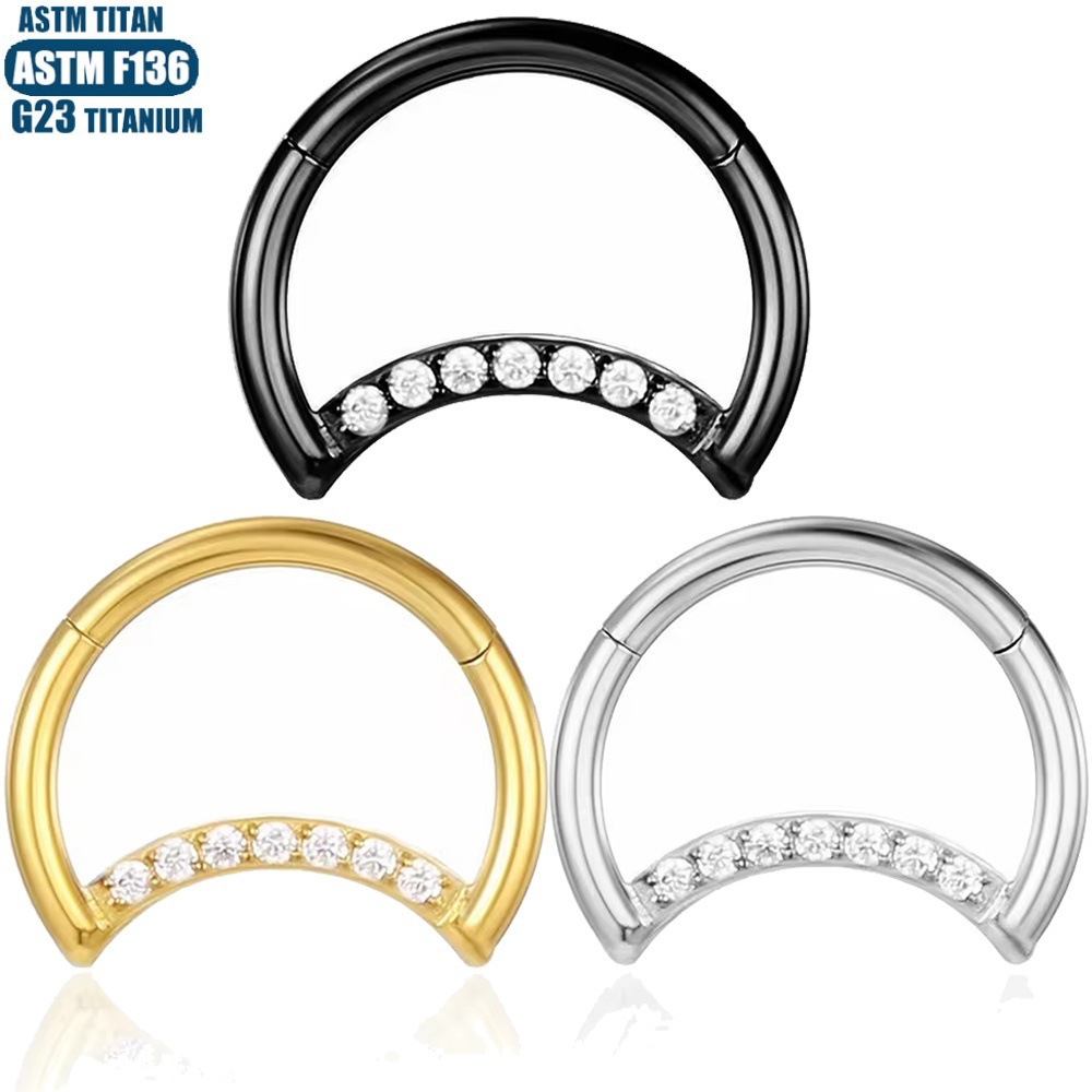F136 Titanium Alloy Seamless Moon Nose Ring with CZ - Diamond Earring Tragus Septum Piercing Jewelry - Image 3