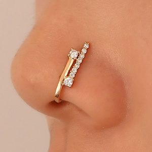 Non-Pierced Nose Clip Copper Inlaid Zircon U-Shaped Star Heart Round Nose Ring - Gold 18K Plated