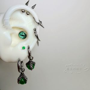 Ear Bone Studs, Titanium Steel Non-Fading Ear Studs, Earlobe Studs, Earrings, Snake Pupil Green Abyss Punk Ear Accessories for Men and Women