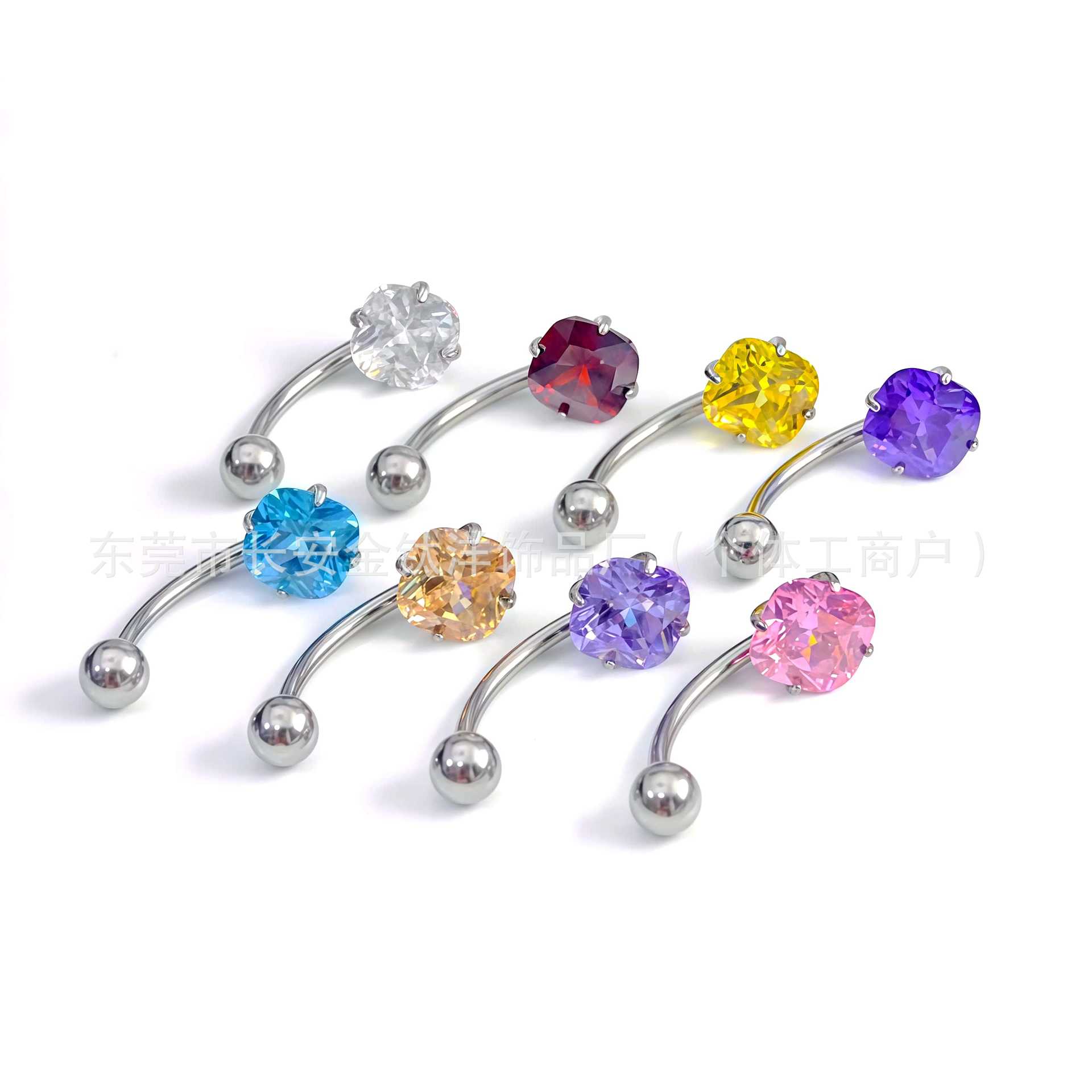 F136 Titanium Internal Thread Fat Square Zirconium Ball Curved Rod Navel Ring Belly Button Ring G23 Titanium Alloy Body Piercing Jewelry - Image 5