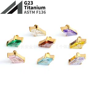 F136 Titanium 18K Gold-Plated Kite 5A Zircon Earrings Lip Nails Nose Nails G23 Titanium Alloy Body Piercing Jewelry