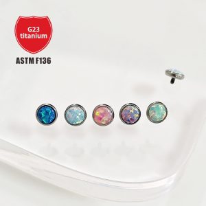 F136 Titanium Flat Opal Labret Stud Lip Piercing Jewelry - Threaded G23 Titanium Alloy Ear Nail