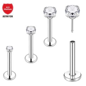 G23 Titanium Flat Back Earring with Zircon Stud, Cartilage Ear Bone Nail Piercing Jewelry