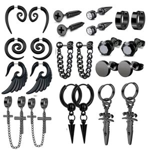 Black Cone Ear Studs Set for Men - Fashion Geometric Stainless Steel Earrings