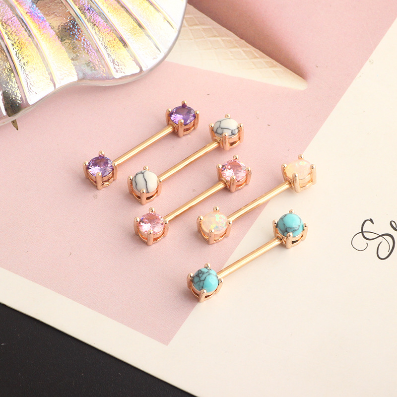 New Stainless Steel Zircon Nipple Ring Nipple Nail Heart-Shaped Electroplated Nipple Jewelry Rose Gold - Image 2