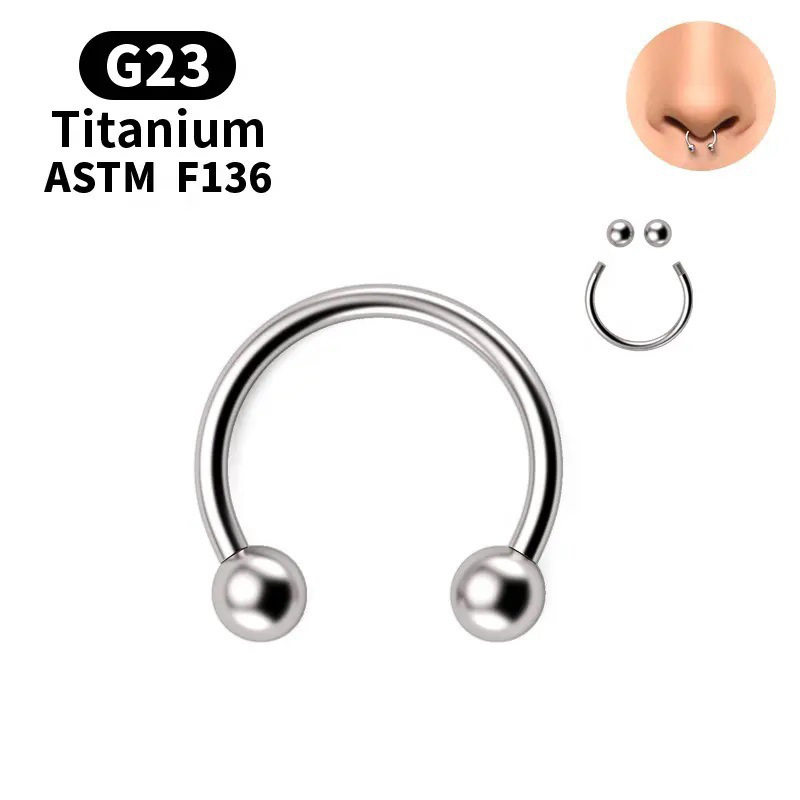 G23 Titanium F136 External Thread Horseshoe Nose Ring Septum Piercing Jewelry - Image 4