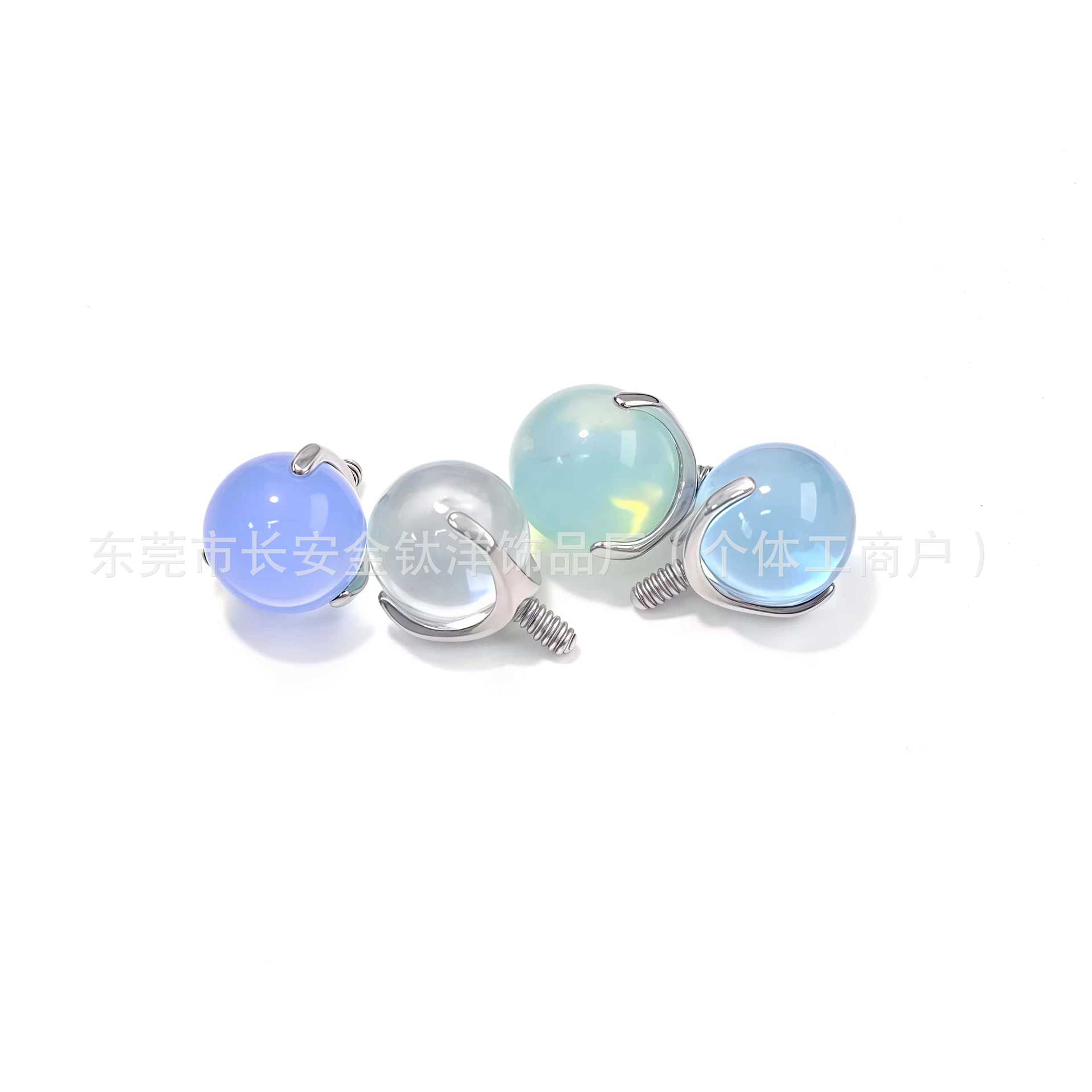 F136 Titanium Three-Claw Bezel-Set Opal Ball Earrings Lip Nails Tongue Nails Ear Bone Nails G23 Titanium Alloy Piercing Jewelry - Image 2