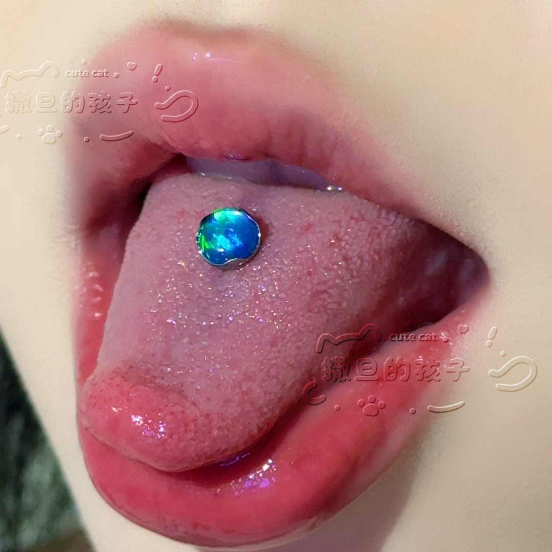Satan's Child Long-Termism F136 Titanium Alloy Aurora Opal Jelly Tongue Nail Drinkable Tongue Ring - Image 3