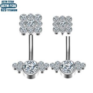 F136 Titanium Alloy Zircon Belly Button Ring with Internal Spiral - Navel Stud Piercing Jewelry