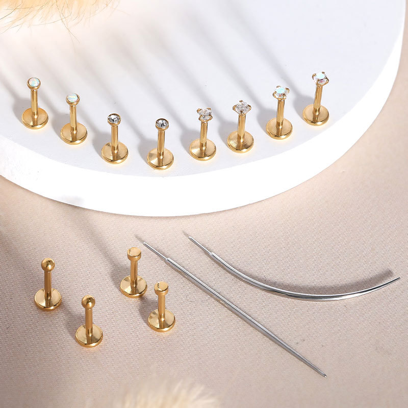 14-Piece Stainless Steel Pin-Style CZ Ear Bone Studs, Lip Labret and Nose Studs Body Piercing Jewelry Set - Image 3