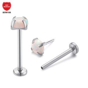 G23 Titanium Opal Stud Earrings Lip Piercing Jewelry Claw Setting Studs for Eyebrow Cartilage