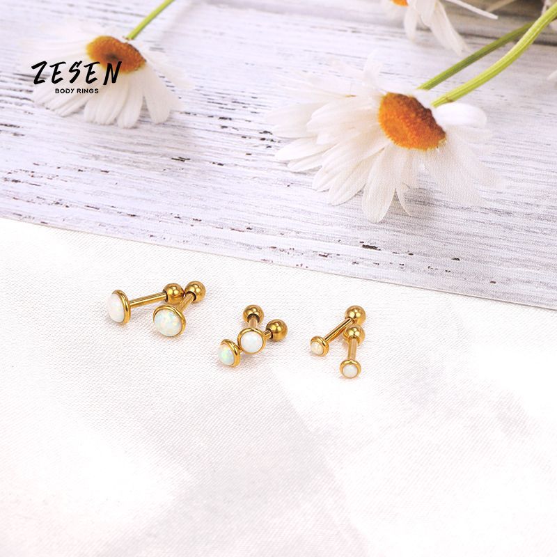 Mini Opal Earrings for Women, Titanium Steel Flat Back Studs, Screw Twist Closure, Simple Elegant Ear Jewelry - Image 2