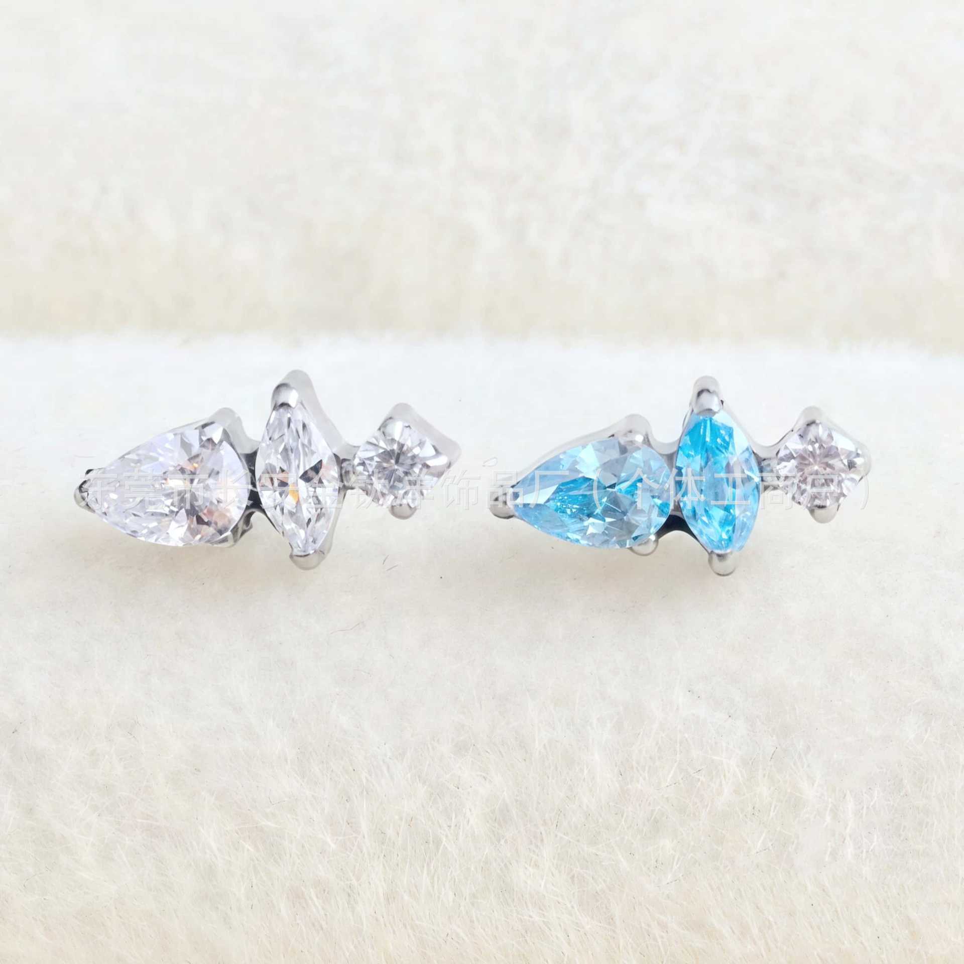 F136 Titanium Irregular Radish-Shaped Ear Studs Zircon Nose Studs Ear Canal Studs Cartilage Studs G23 Titanium Alloy Piercing Jewelry - Image 4