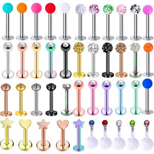 5 Sets Acrylic Star Lip Nail Ear Bone Nail T-Shaped Eyebrow Nail Nose Piercing Jewelry Stainless Steel Inner Outer Teeth