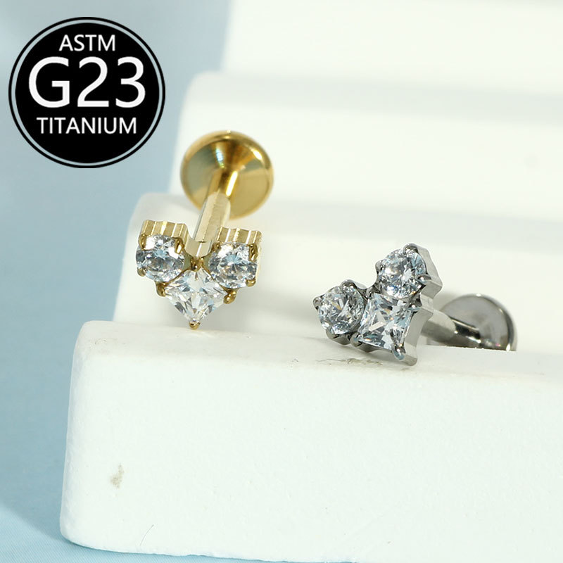 G23 Titanium Inlaid Zircon Heart Shaped Lip Labret Stud Ear Cartilage Bone Nail Tongue Barbell Body Piercing Jewelry - Image 5