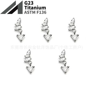 F136 Titanium Marquise Triangle Stone Pendant Zircon Lip Stud Ear Bone Stud Ear Stud G23 Titanium Alloy Body Piercing Jewelry