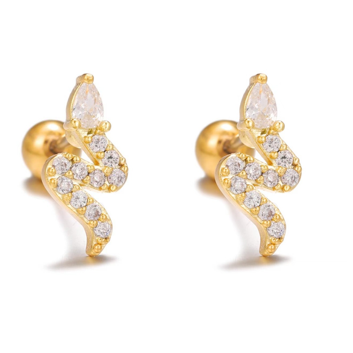 18K Gold Plated Copper Snake Ear Bone Stud Screw Twist Lock Cartilage Earring - Image 5