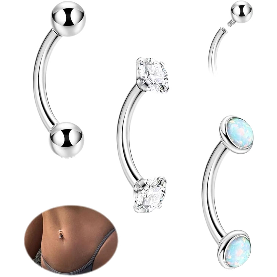Wholesale Stainless Steel Belly Button Ring with Real Opal Ball, 10mm Navel Nail, Body Piercing Jewelry - Image 5