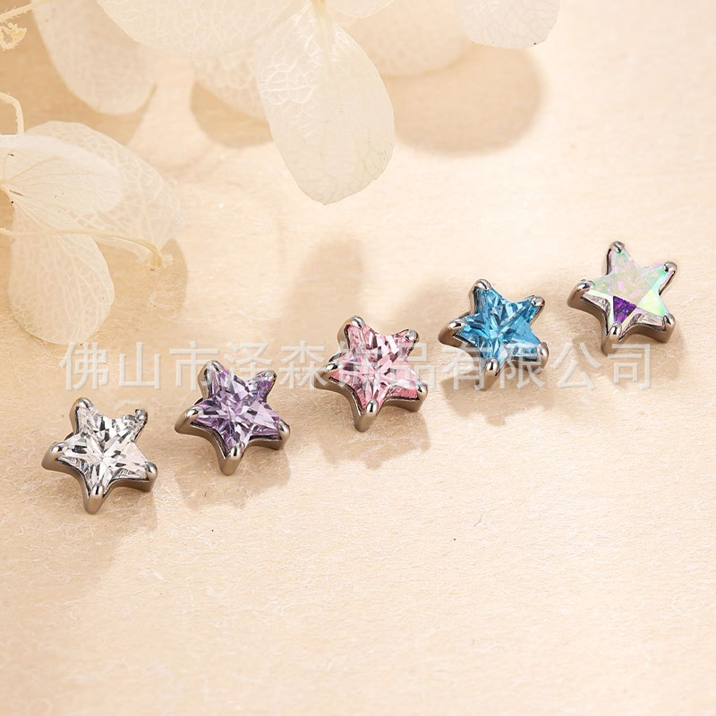 Zesen F136 Titanium Alloy 5A Zircon Star Ear Bone Nails Cochlear Nails Lip Nails Piercing Jewelry Earrings - Image 2