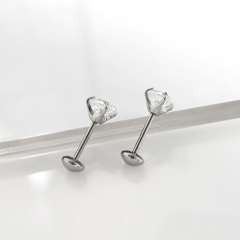 F136 Titanium Ear Claw Set Zircon Inlaid Straight Rod Arc External Thread G23 Titanium Alloy Body Piercing Ear Bone Nail - Image 4