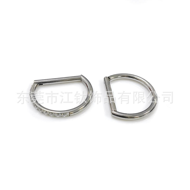 G23 Titanium D-shaped Nose Ring with Zircon, Gem Closed Ring, Body Piercing Jewelry, 1.2x12mm - Image 5