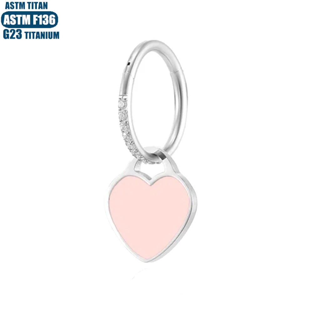 F136 Titanium Alloy Heart Zircon Earring Piercing Jewelry - Gold Pink 1.2x12mm - Image 3