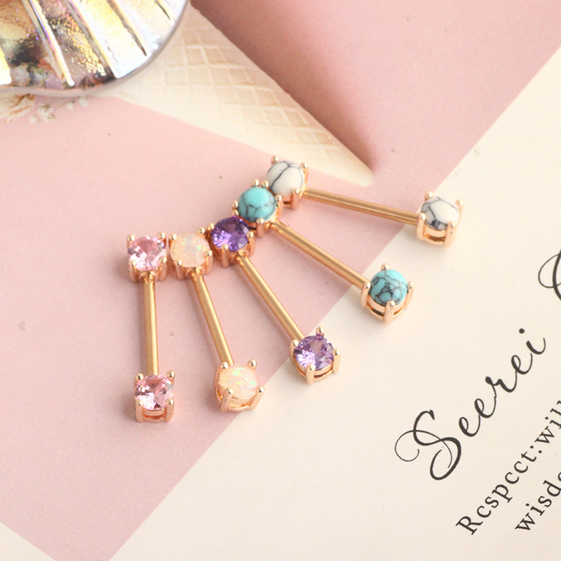 New Stainless Steel Zircon Nipple Ring Nipple Nail Heart-Shaped Electroplated Nipple Jewelry Rose Gold - Image 5