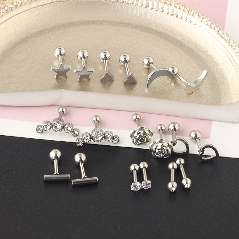 18-Piece 16G Stainless Steel Love Ear Bone Stud Tragus Earrings Cartilage Piercing Jewelry Set - Image 4