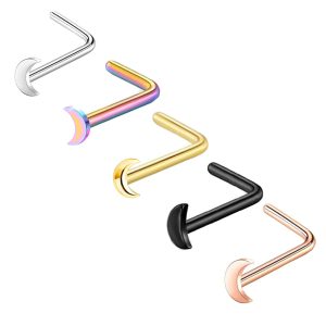 L-Shaped Moon Nose Nail Stainless Steel Nose Ring Curved Barbell Piercing Jewelry