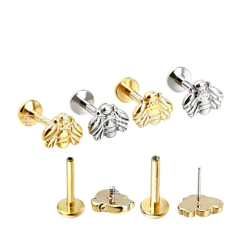 G23 Titanium Alloy Cartilage Bee Stud Earring, Polished Fashion 316L Surgical Steel Body Piercing Jewelry for Women Men - Image 5