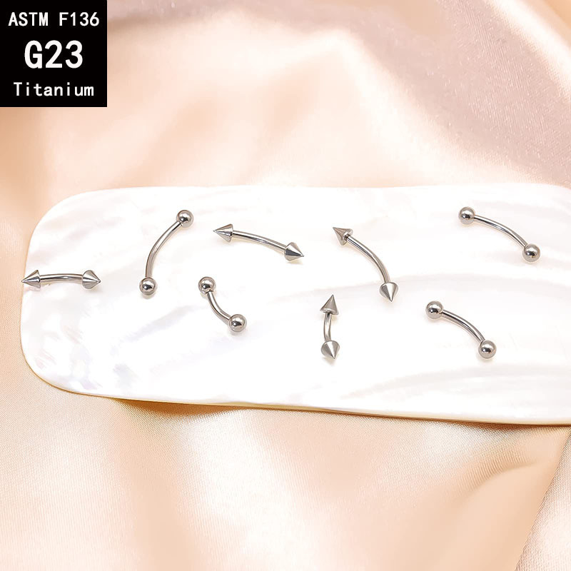 G23 Titanium Internally Threaded Double-Ended Ball Curved Barbell - C-Shaped Rod for Eyebrow & Tongue Piercing - F136 Titanium Alloy Body Jewelry - Image 2