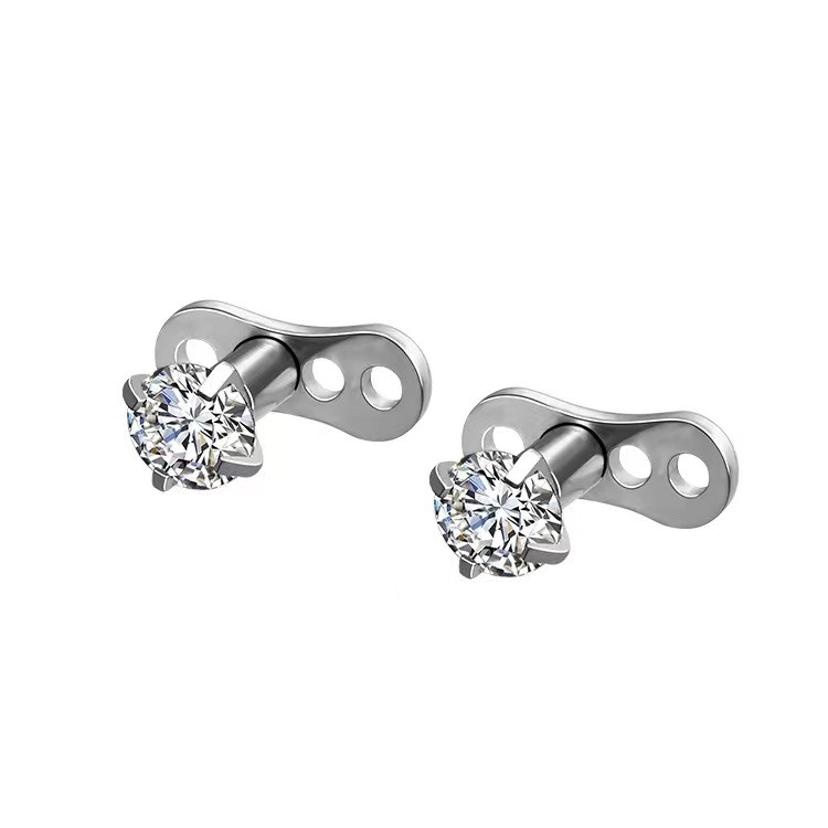 G23 Titanium Alloy 3A Round Zircon Three-Prong Embedded Bone Stud Ear Piercing Jewelry - Image 2