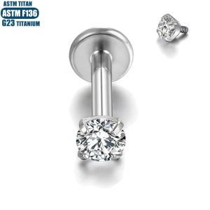 F136 Titanium Lip Ring with Diamond Thread Inner Tooth Piercing Small Ear Stud Human Piercing Jewelry Lip Stud Earring Lip Decoration