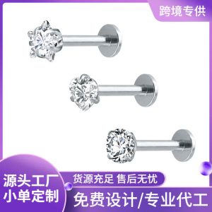 Geometric Stainless Steel Zircon Earrings Silver Twist Thin Stud Earrings for Men Women Fashion