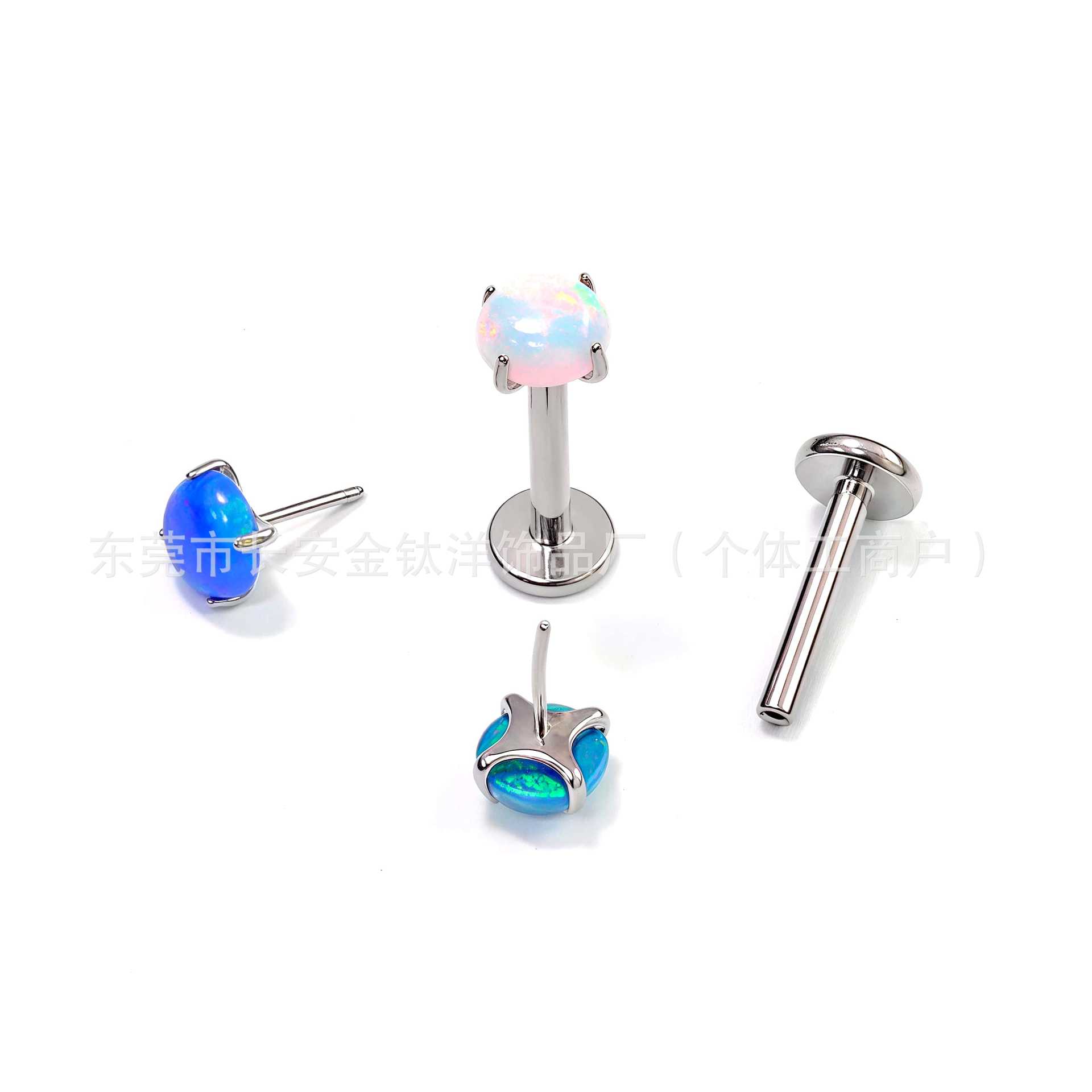 F136 Titanium Pin-Style Flat Nebula Opal Stud Earrings Lip Studs G23 Titanium Alloy Piercing Jewelry Ear Bone Studs - Image 3