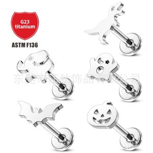 G23 Titanium Ear Cartilage Stud Ghost Pumpkin Bat Geometric Stud Ear Nail Body Piercing Jewelry