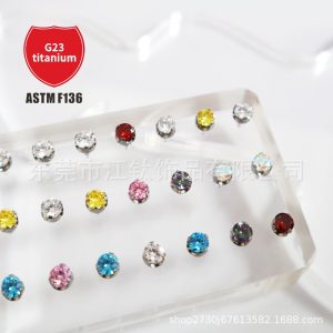 F136 Titanium Earring Inlaid 5A Three-Claw Zircon Lip Nail G23 Titanium Alloy Body Piercing Jewelry Ear Bone Stud