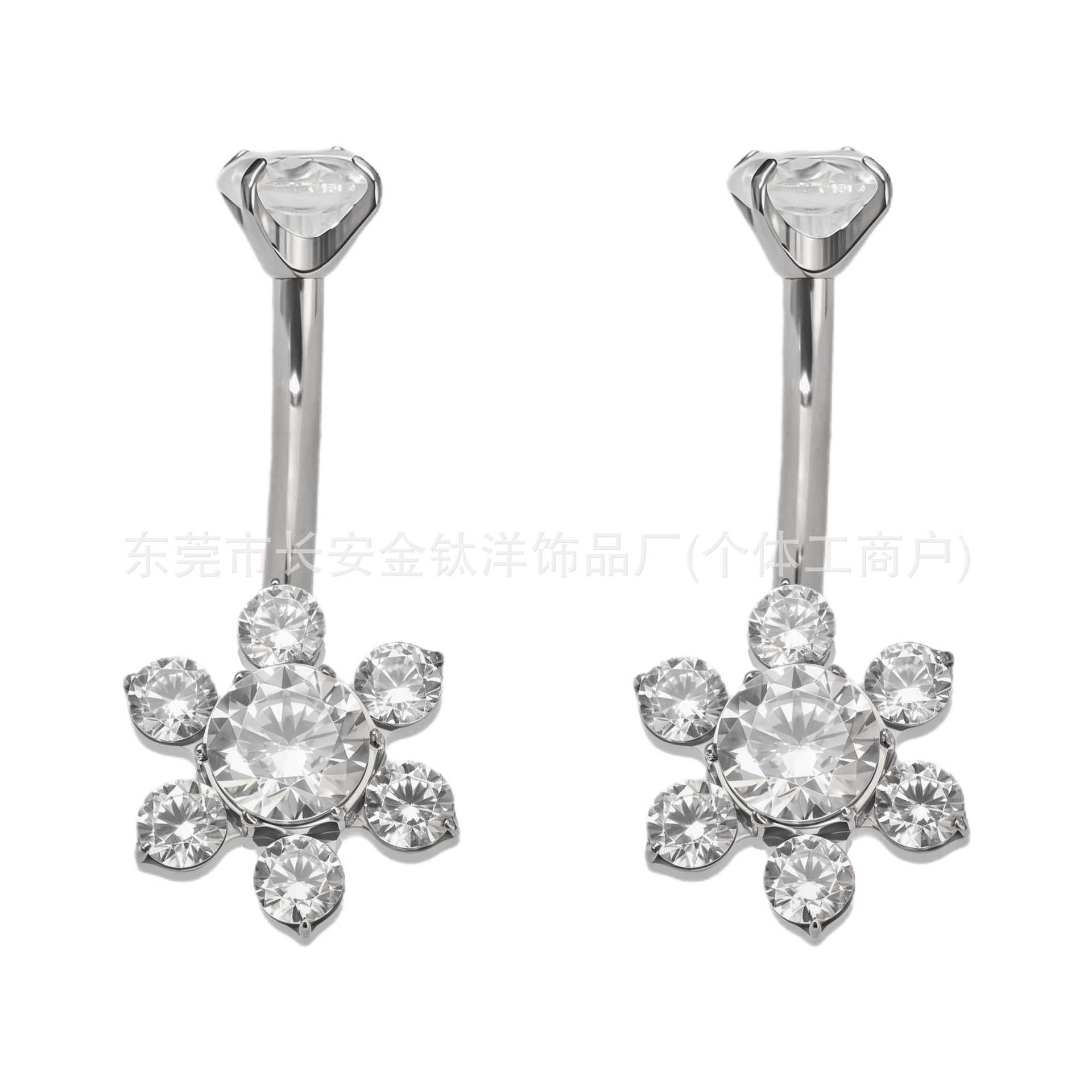 F136 Titanium Internal Thread Six-Leaf Zircon Belly Button Ring - G23 Titanium Alloy Body Piercing Jewelry - Image 2